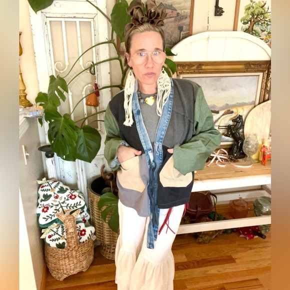 OOAK UPCYCLED Denim Levi’s Carhartt Patchwork Handmade Jacket ONE SIZE - Picture 3 of 7